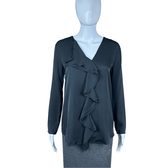 Theory Jastrid Silk Ruffle Front Blouse Small Preppy Quiet Luxury Career Capsule - Picture 16 of 16